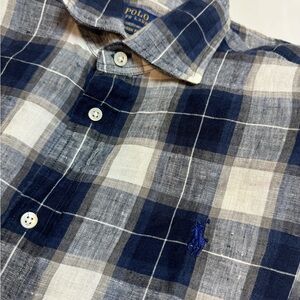 Polo Ralph Lauren Linen  Blue Plaid  Classic Fit Men’s SZ Large